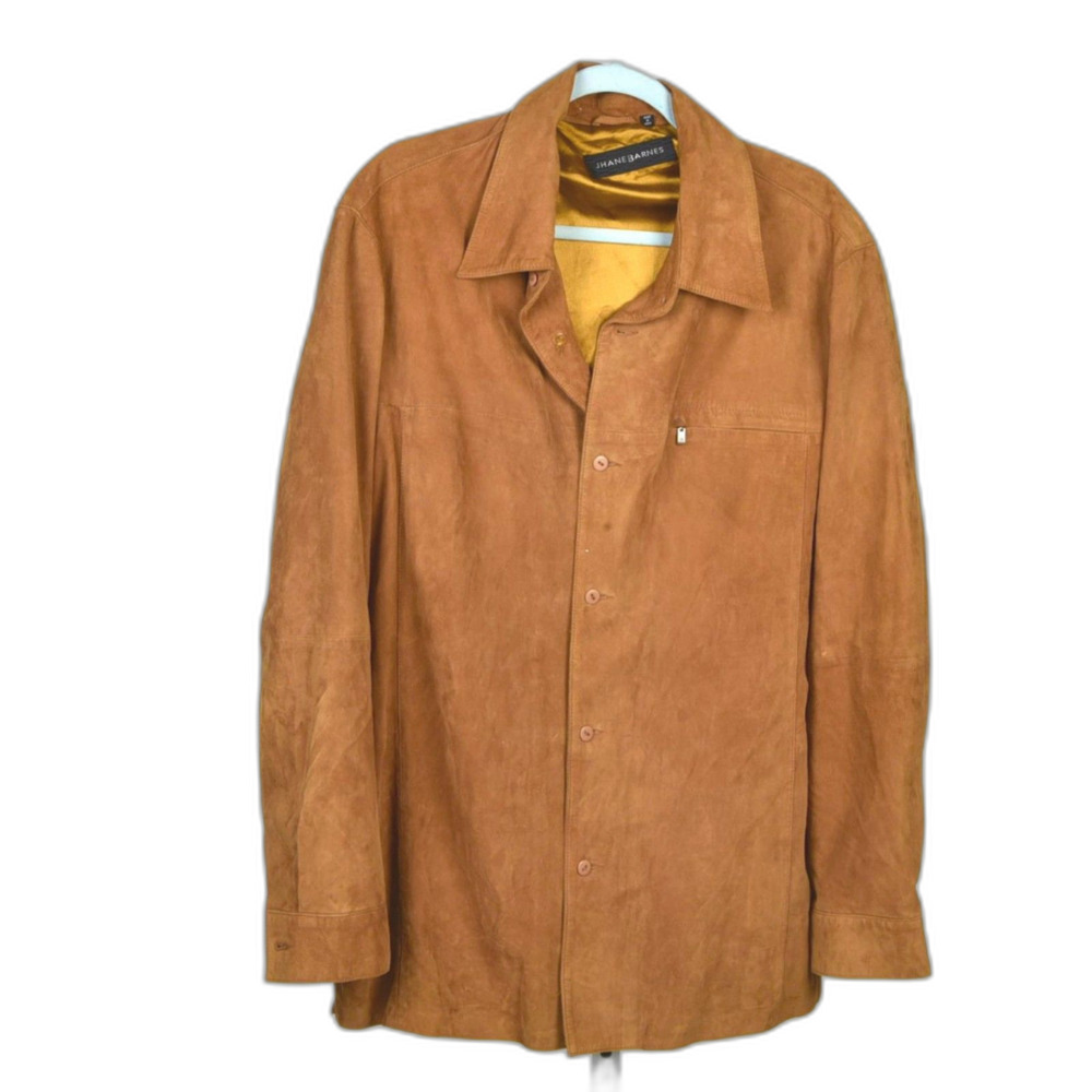 VTG Jhane Barnes Men's Brown Suede Button Down Lightweight Trench Coat Size 42
